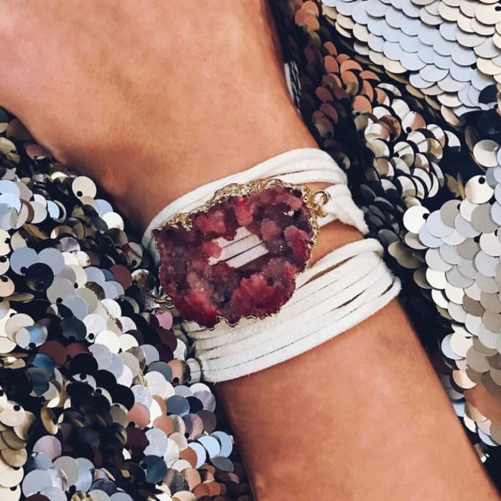 Multi-Way Bracelet + Necklace Purple Suede + White Druzy Stone - Picture 9 of 9